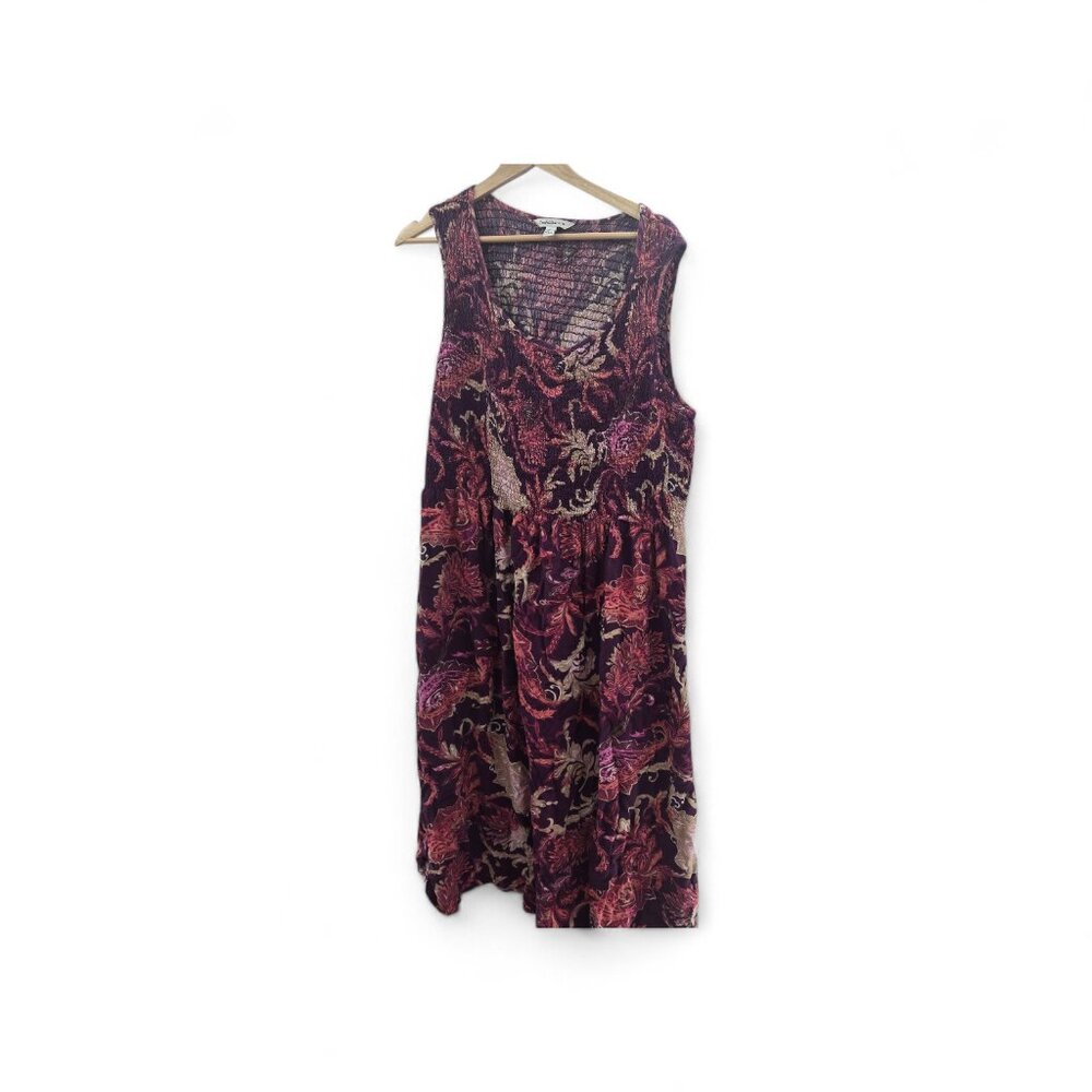 Croft & Barrow Purple Paisley Boho Ruched Sleeveless Midi Dress 2x
